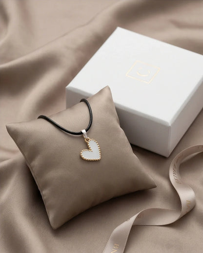 Gold and White Beaded Heart Necklace