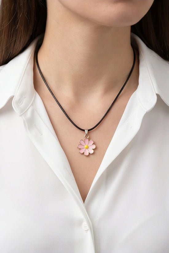 Light Pink Daisy Enamel Pendant Necklace