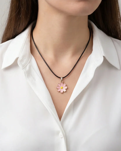 Light Pink Daisy Enamel Pendant Necklace
