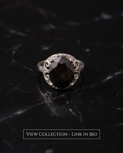 Silver Oval Onyx Filigree Solitaire Ring