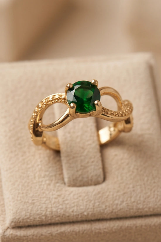 14K Gold Emerald Round Infinity Twist Ring
