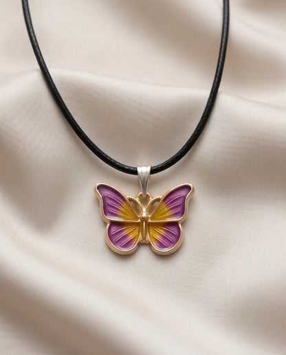 Purple & Gold Butterfly Pendant Necklace