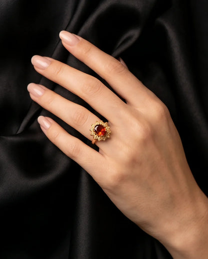 Vintage Gold Oval Garnet Victorian Halo Ring