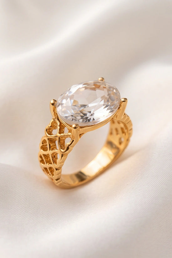 Gold Plated Clear Crystal Filigree Heart Ring