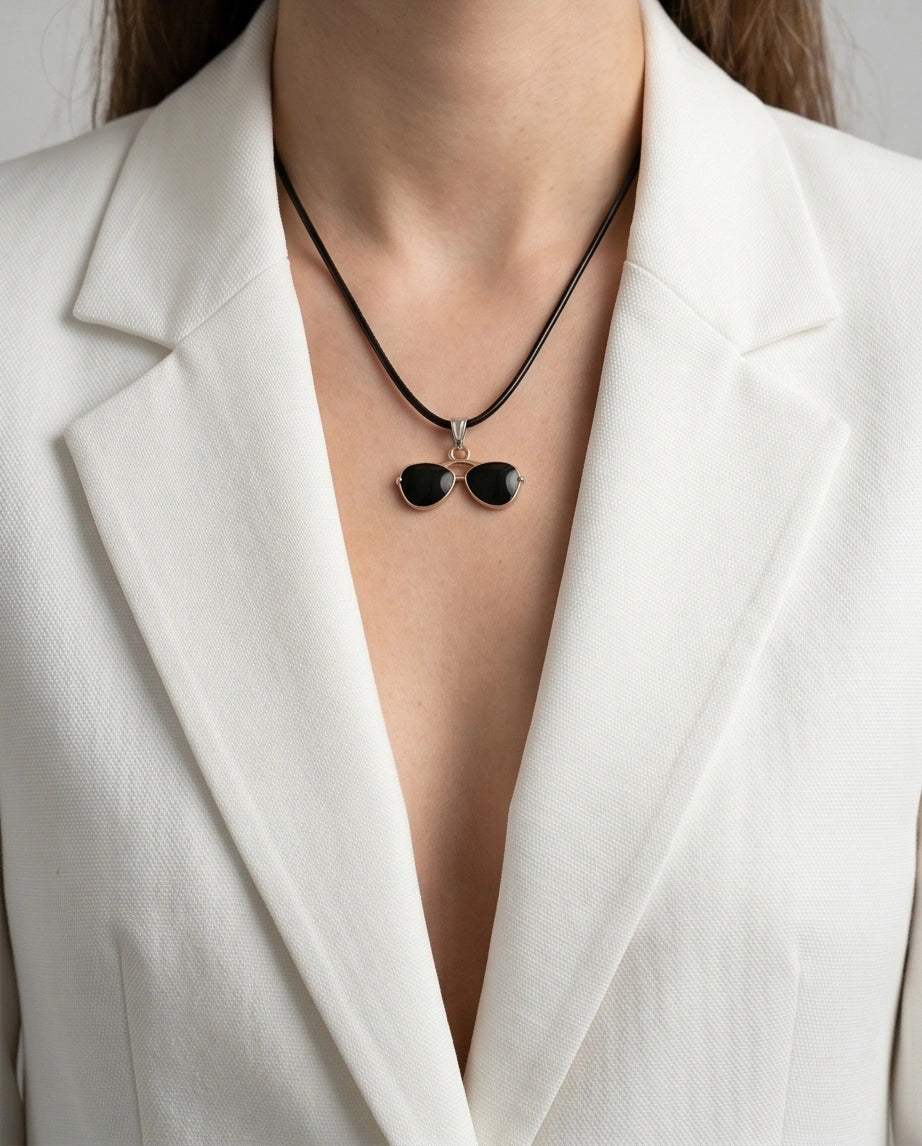 Gold and Black Sunglasses Pendant Necklace