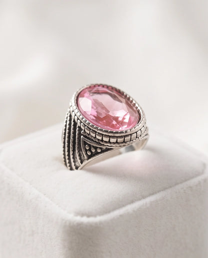 Rose Gemstone Beaded Scale Silver Ring