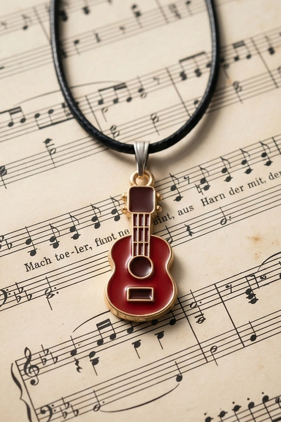 Gold and Red Acoustic Guitar Necklace