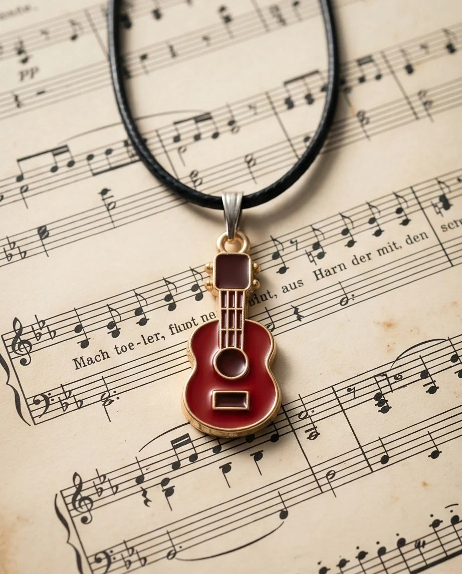 Gold and Red Acoustic Guitar Necklace