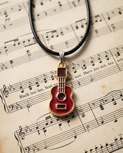 Gold and Red Acoustic Guitar Necklace