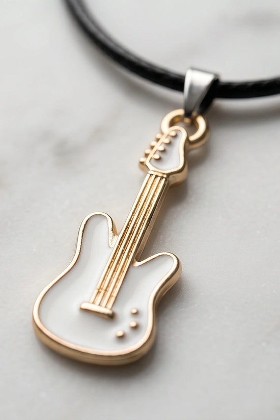 Gold and White Electric Guitar Necklace