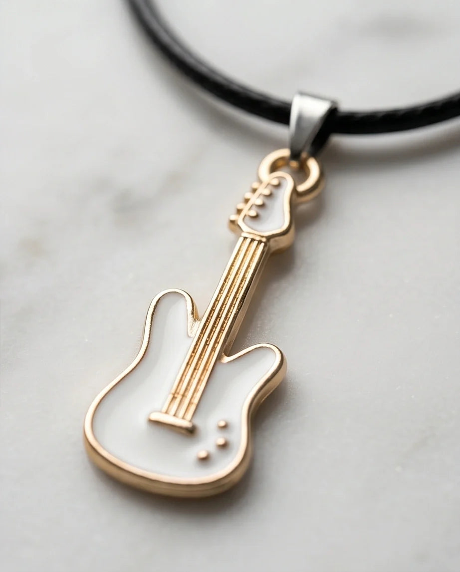 Gold and White Electric Guitar Necklace