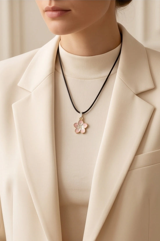 Blushing Cherry Blossom Enamel Pendant Necklace