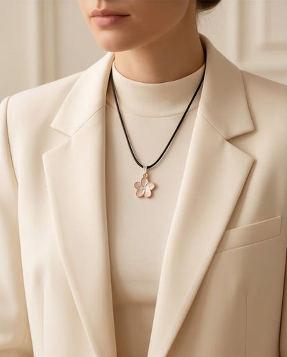 Blushing Cherry Blossom Enamel Pendant Necklace