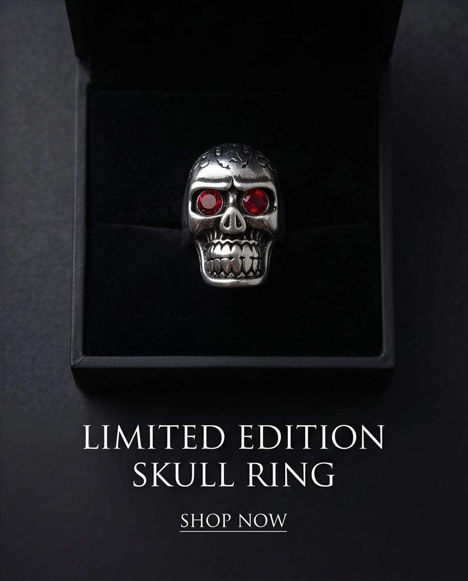 Red-Eyed Carved Crown Skull Ring