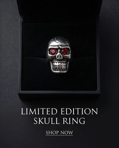 Red-Eyed Carved Crown Skull Ring