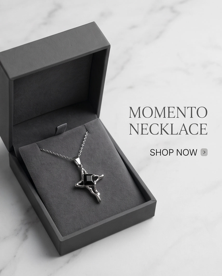 Silver Black Gemstone Gothic Cross Pendant Necklace