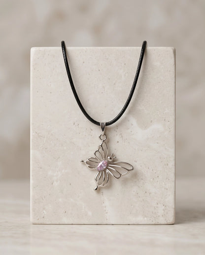 Openwork Butterfly Gemstone Cord Necklace