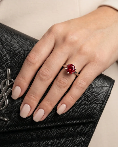 Sterling Silver Round-Cut Red Ruby Solitaire Ring