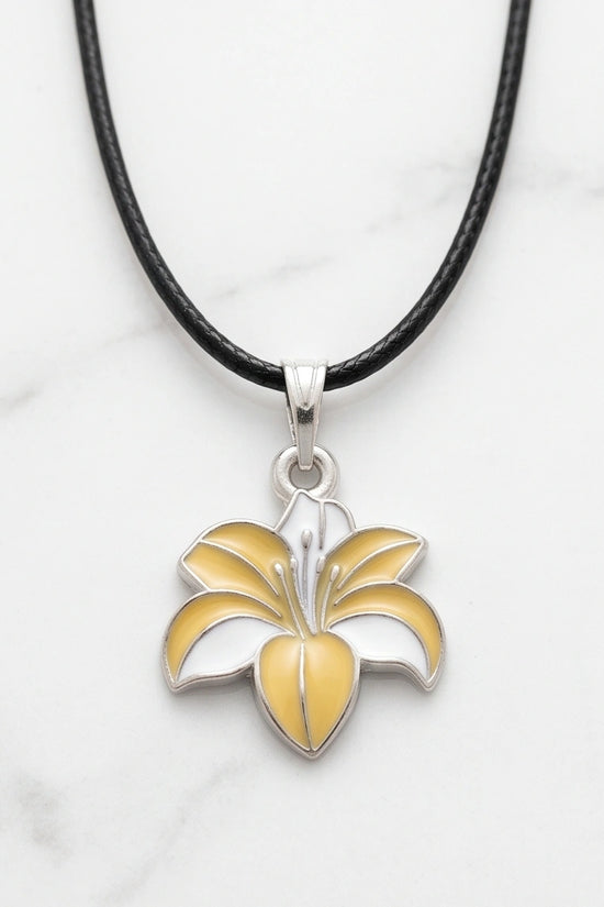 Elegant Pastel Yellow and White Lily Enamel Pendant Necklace