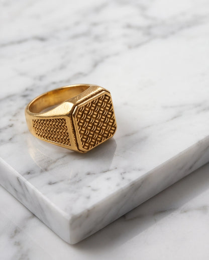 Woven Lattice Gold Signet Ring