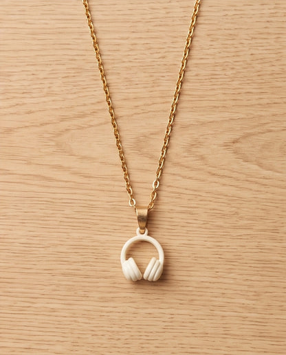 Cream White Headphones Enamel Pendant Necklace