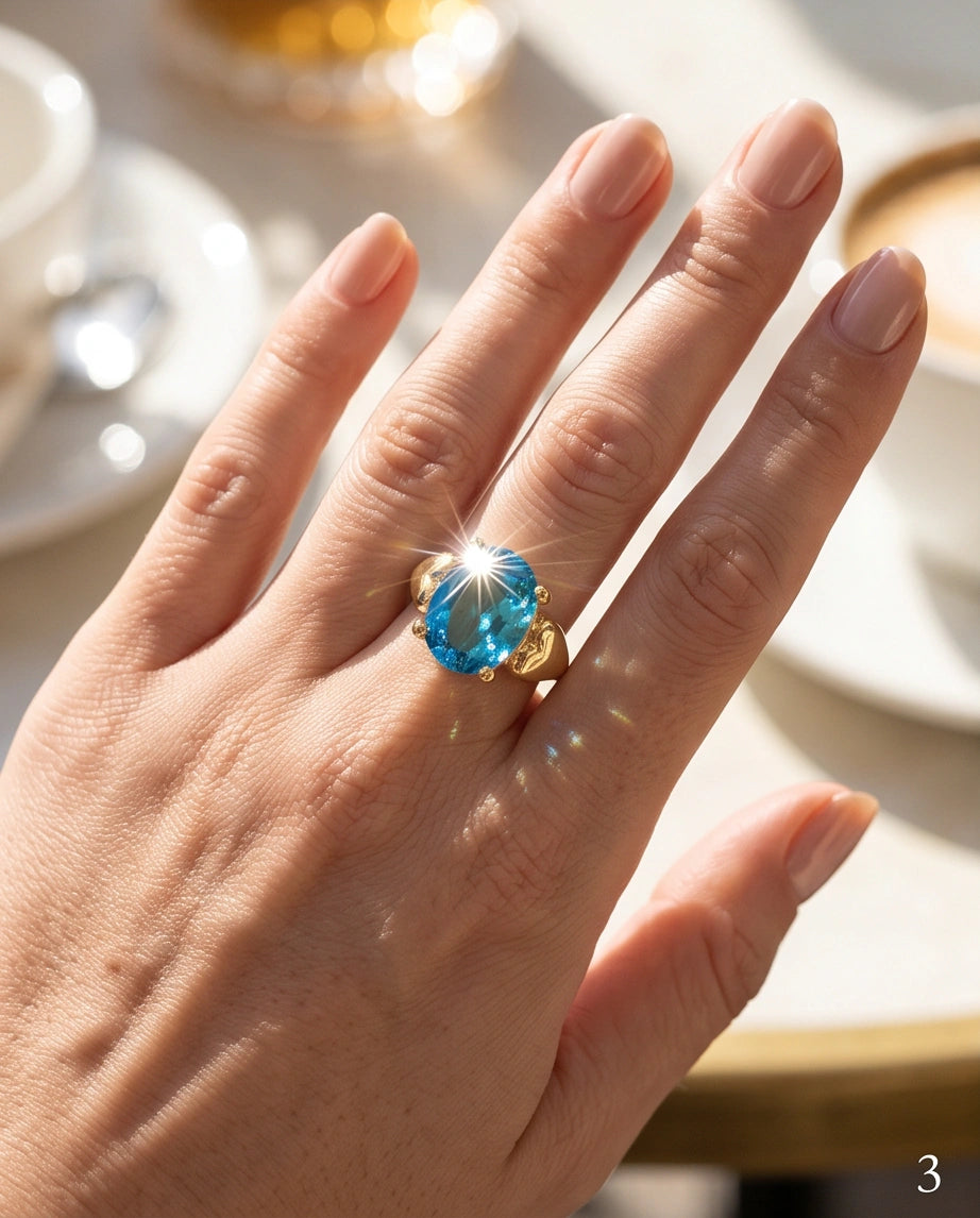 Gold Plated Sky Blue Topaz Oval Heart Accent Ring