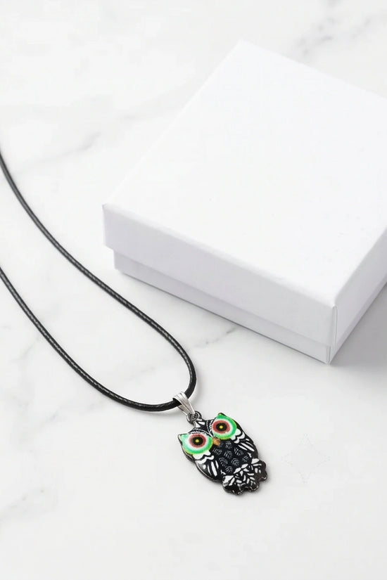 Mystic Green-Eyed Tribal Owl Pendant Necklace