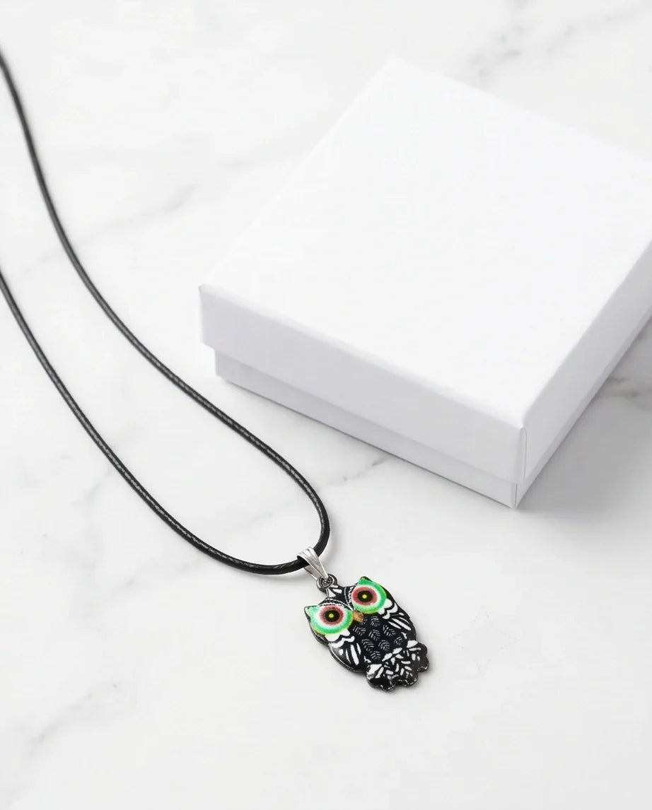 Mystic Green-Eyed Tribal Owl Pendant Necklace