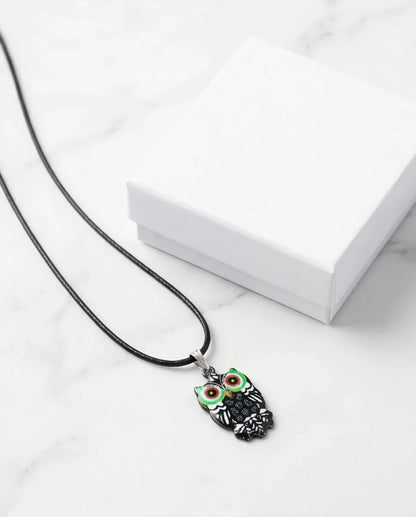 Mystic Green-Eyed Tribal Owl Pendant Necklace