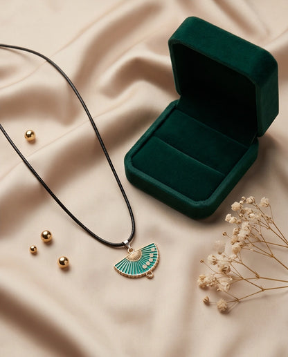 Teal Floral Fan Pendant Necklace