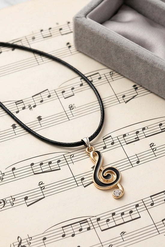 Rose Gold and Black Treble Clef Necklace