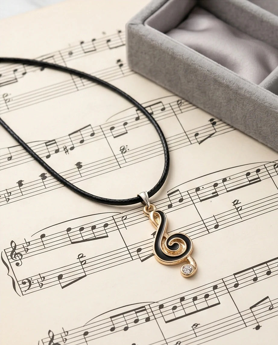 Rose Gold and Black Treble Clef Necklace
