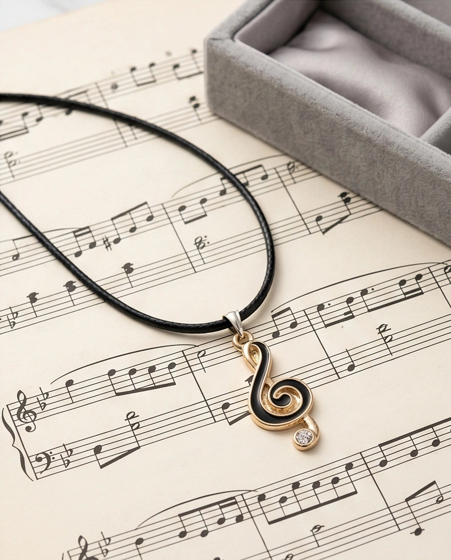 Rose Gold and Black Treble Clef Necklace