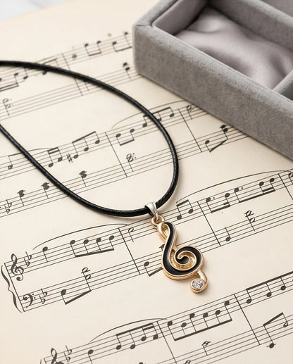 Rose Gold and Black Treble Clef Necklace