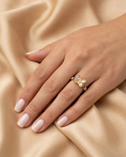 Gold Butterfly Gemstone Band Ring