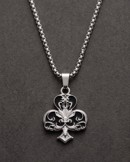 Silver Filigree Ace of Clubs Pendant Necklace