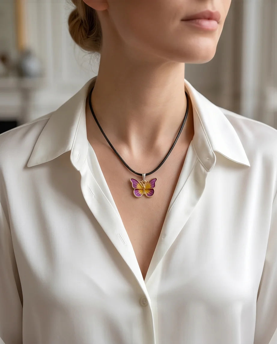 Purple & Gold Butterfly Pendant Necklace