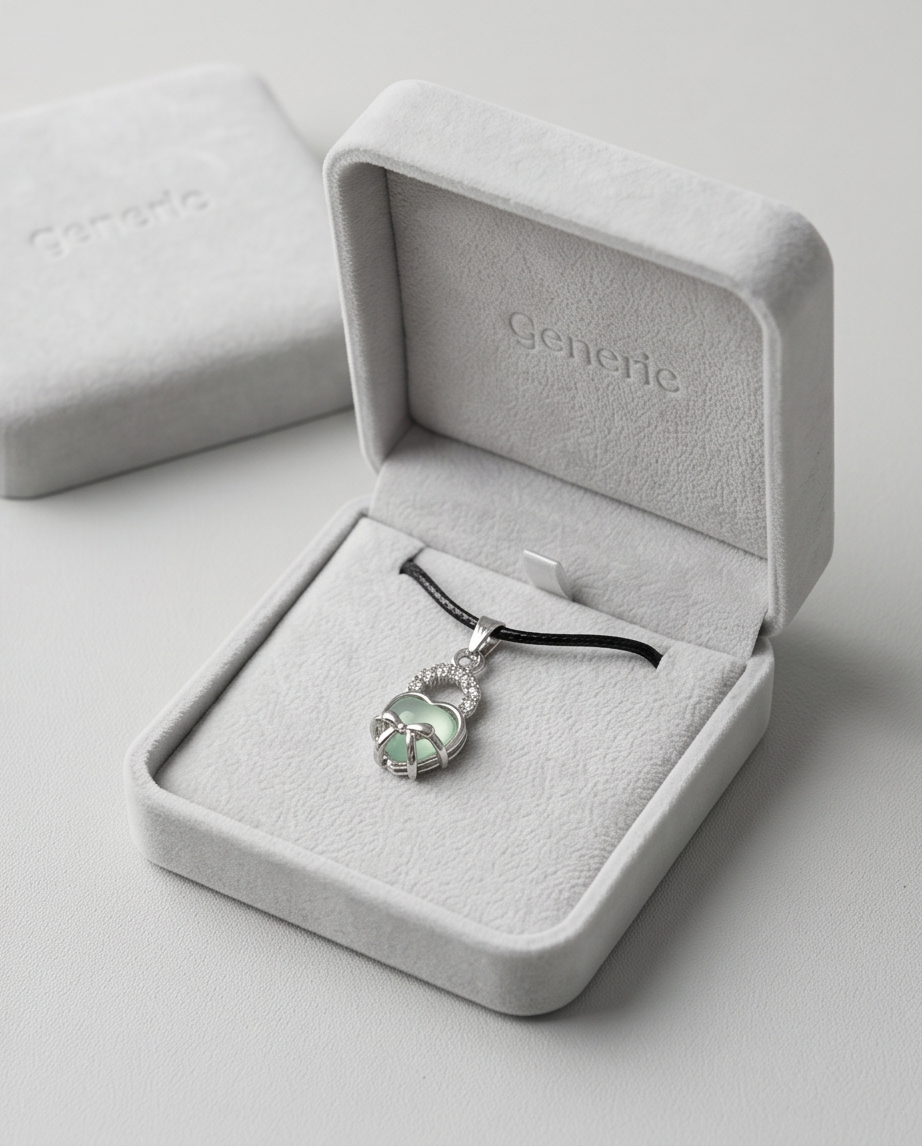 Green Heart Bow Lock Pendant Necklace