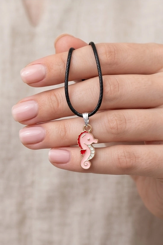 Pink Seahorse Enamel Pendant Necklace