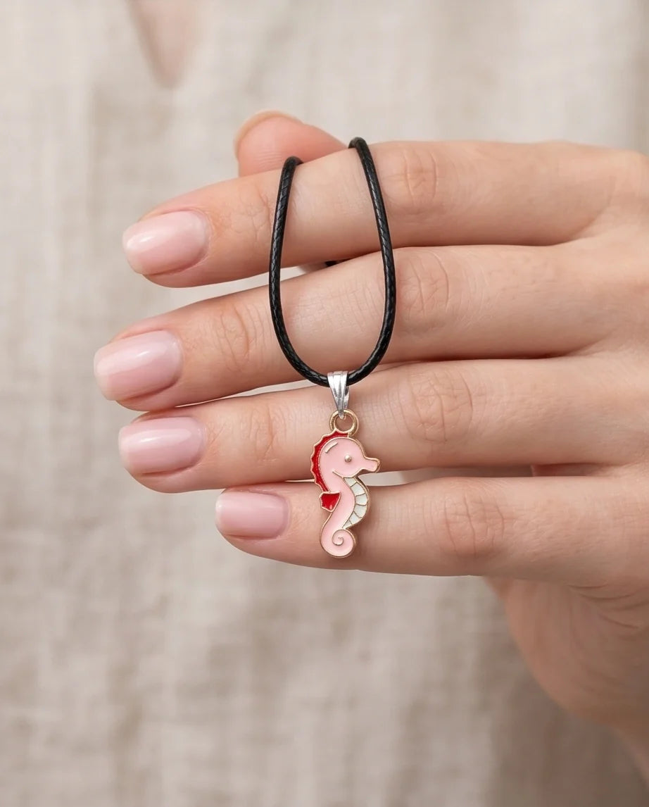 Pink Seahorse Enamel Pendant Necklace