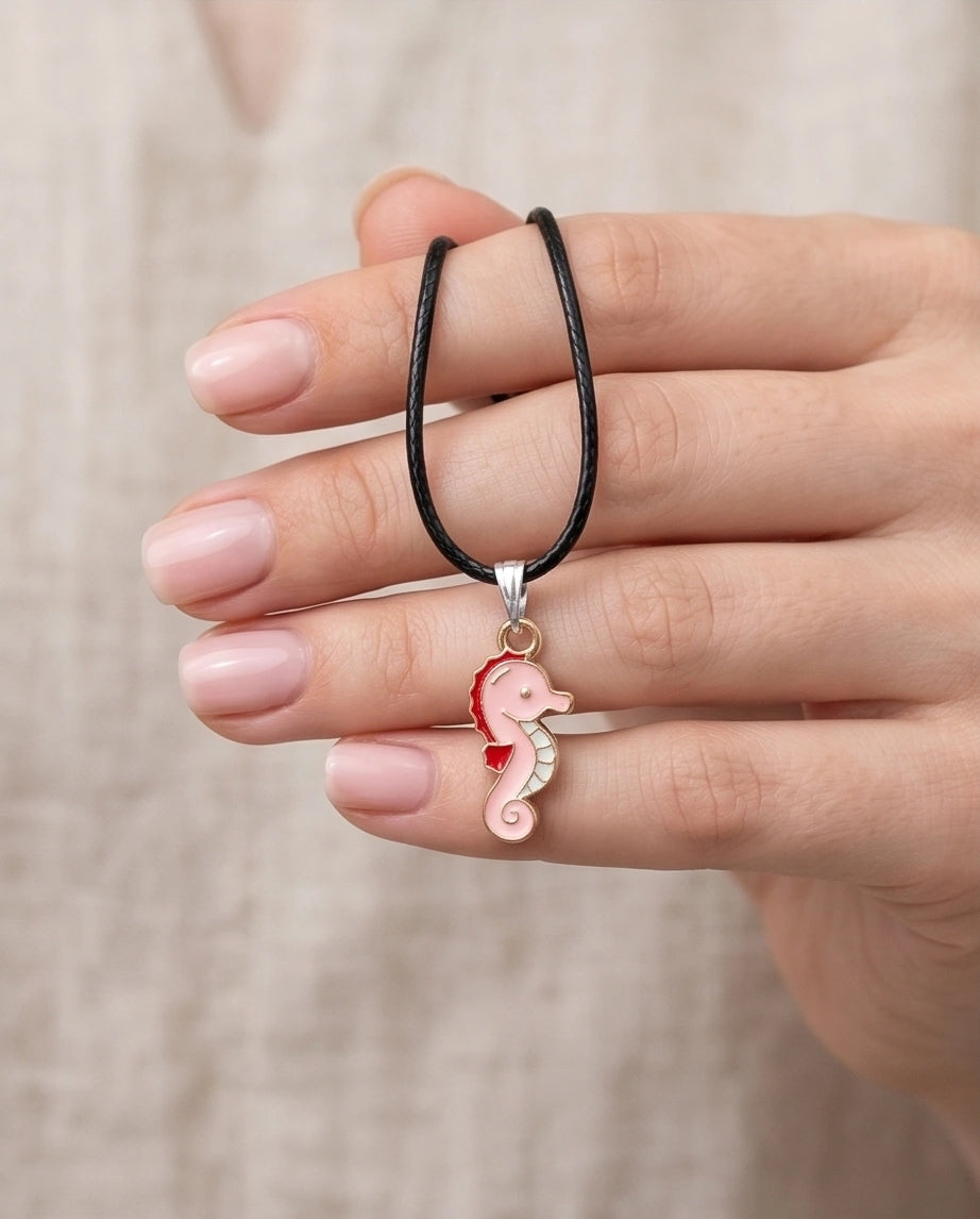 Pink Seahorse Enamel Pendant Necklace