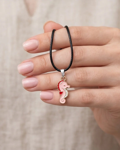 Pink Seahorse Enamel Pendant Necklace