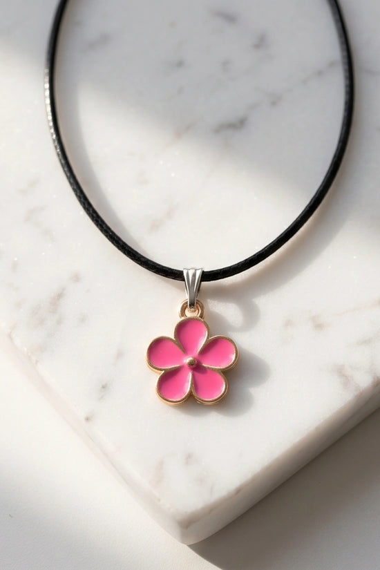 Gold and Pink Flower Pendant Necklace