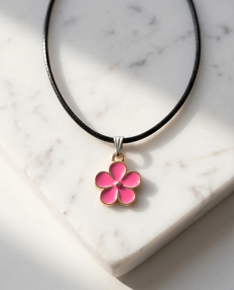 Gold and Pink Flower Pendant Necklace