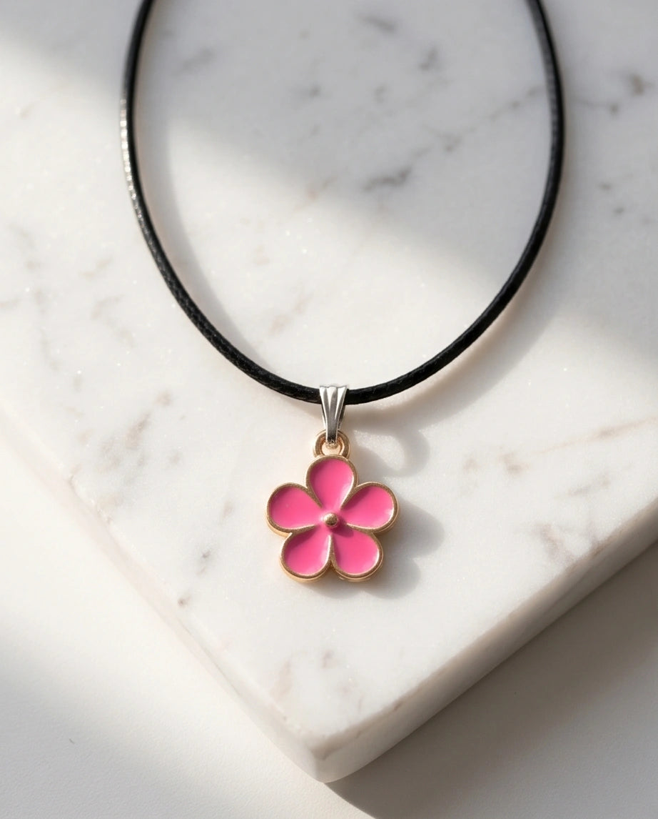 Gold and Pink Flower Pendant Necklace