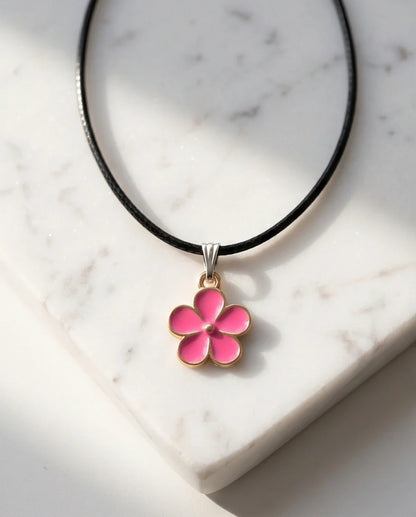 Gold and Pink Flower Pendant Necklace