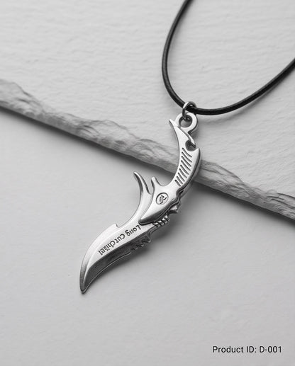 Engraved Silver Curved Dagger Cord Necklace