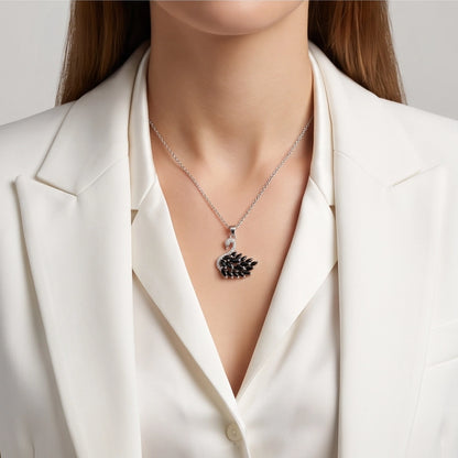 Silver Black Crystal Swan Necklace
