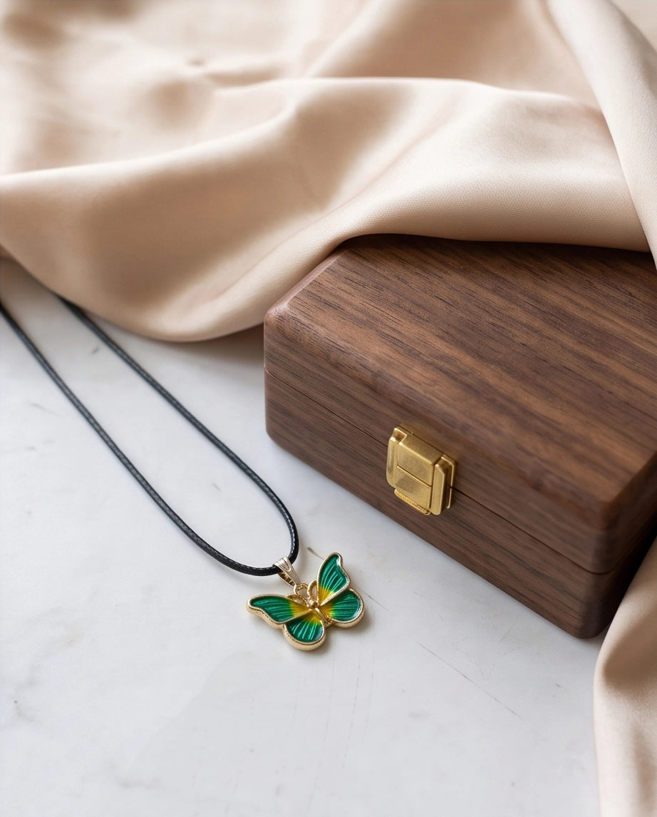 Green & Gold Butterfly Cord Necklace
