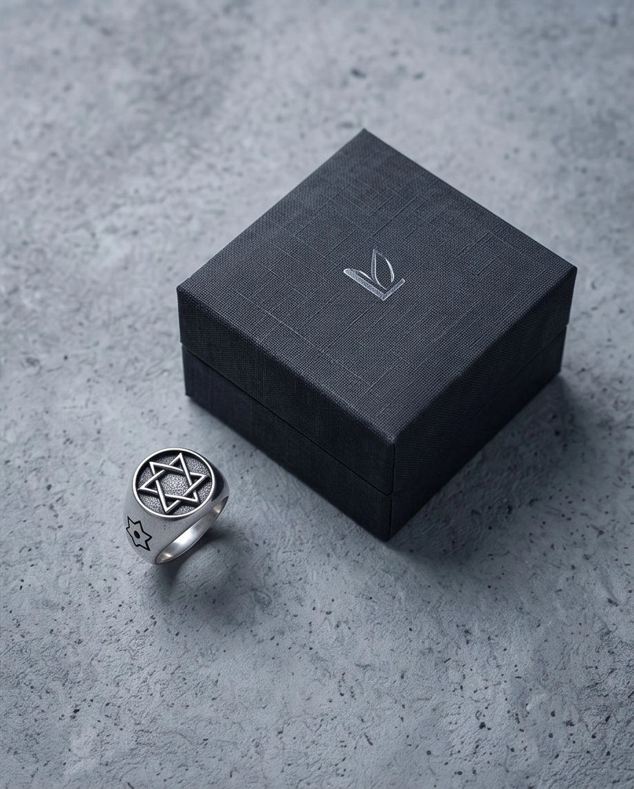 Silver Hexagram Celestial Signet Ring